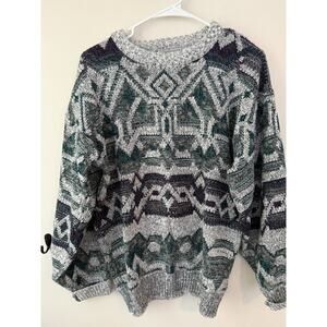 Vintage Method Chunky Knit Sweater Mens Medium Abstract 90s Grandpa Cozy